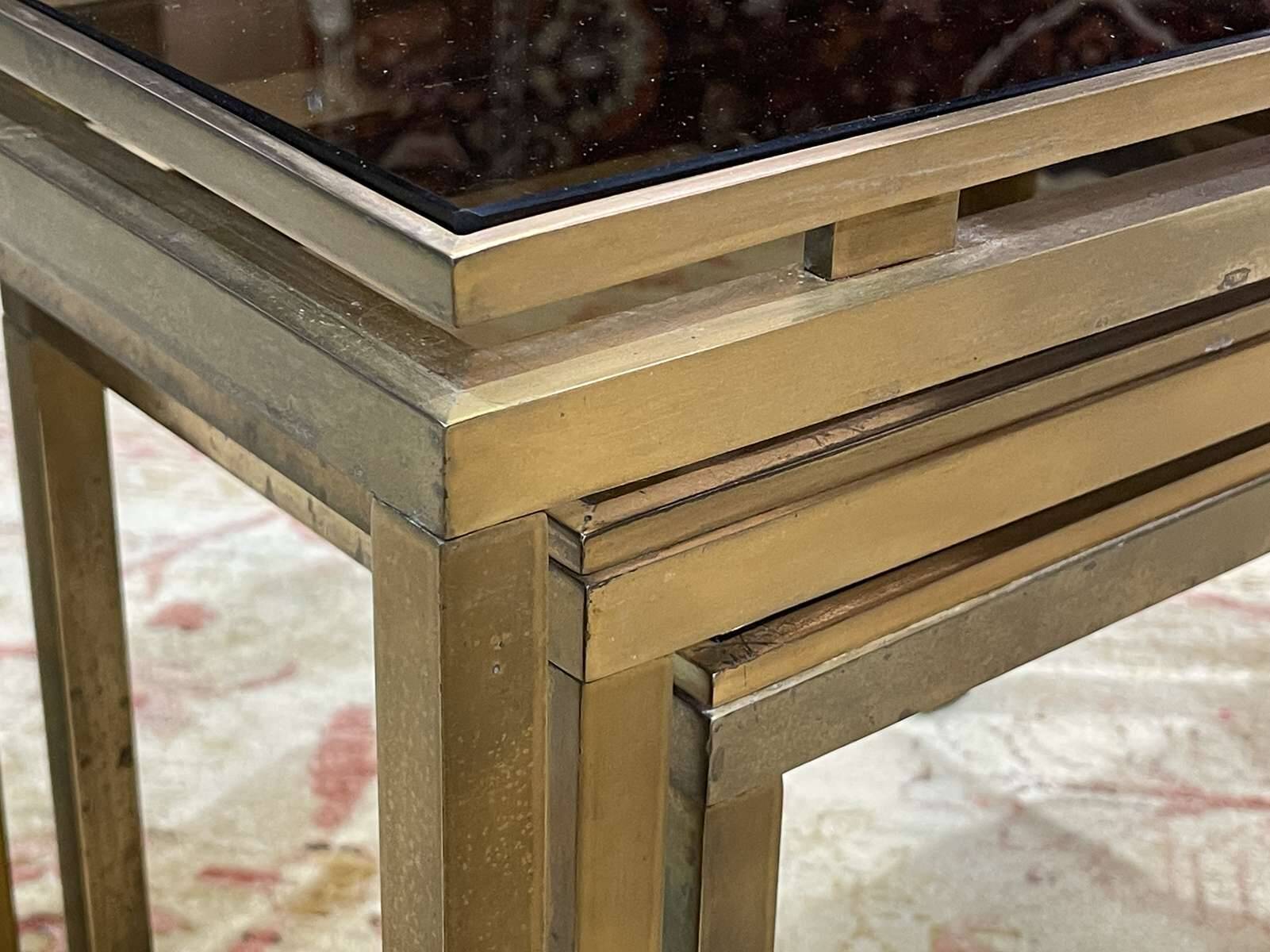 Set of 3 brass nesting tables by Guy Lefevre for Maison Jansen