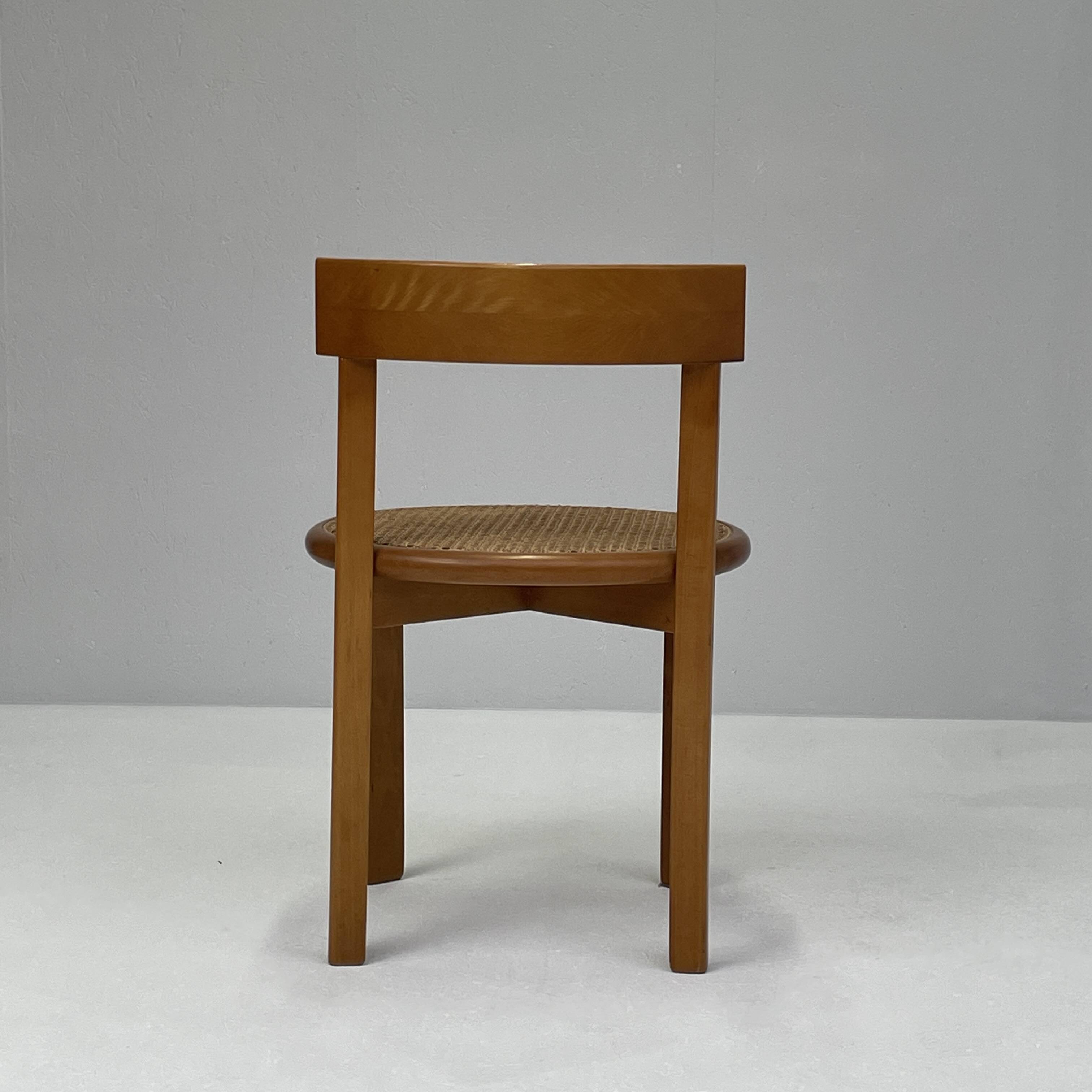 4 Italian wooden dining chairs with rattan seating