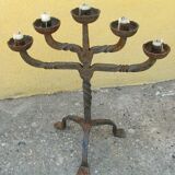 Wrought iron candlestick of castle - 5 branches aligned