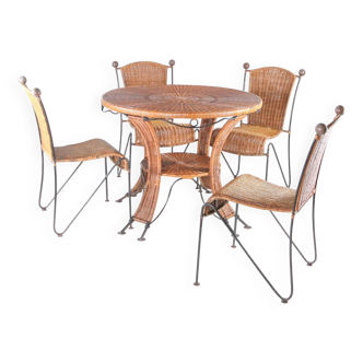 Iron and wicker dining set