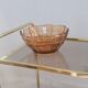 Vintage amber glass fruit bowl with geometric patterns - Art Deco style