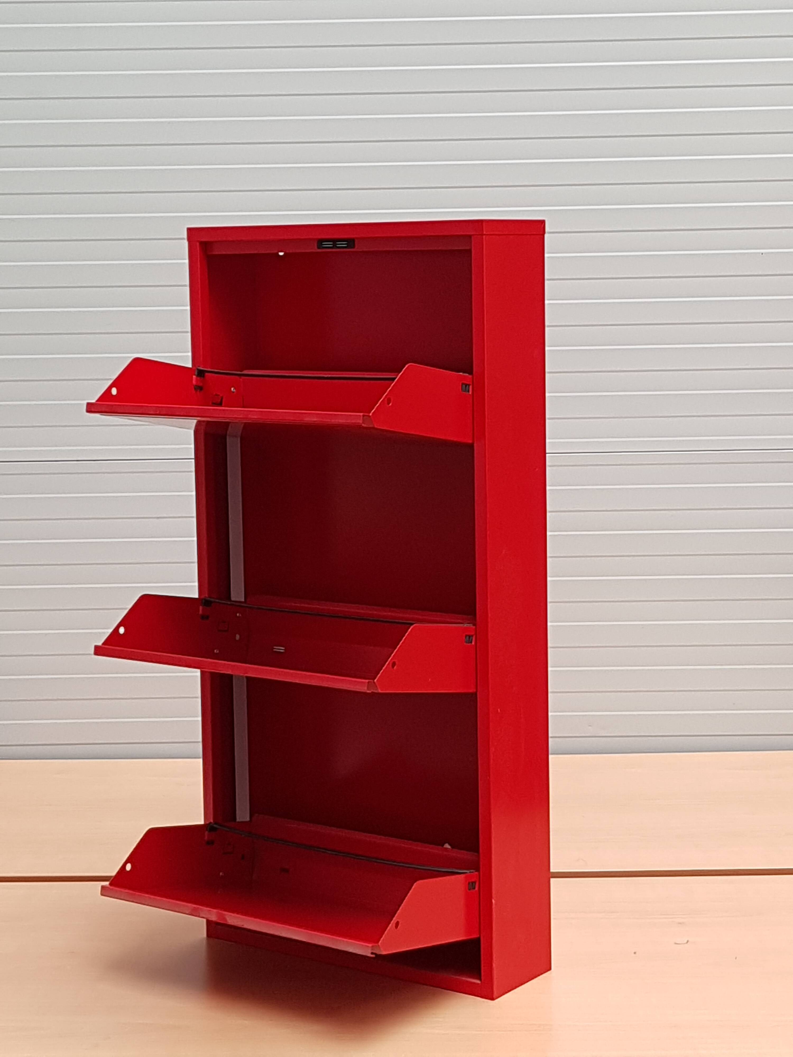 Red metal shoes storage cabinet