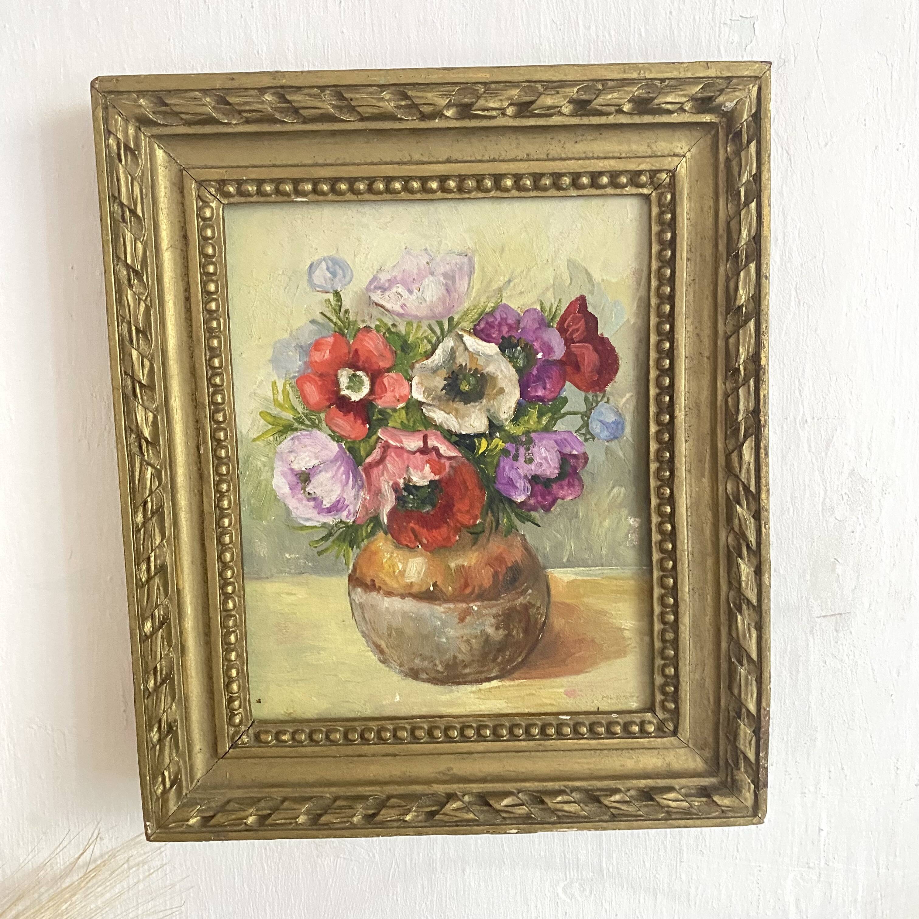 Framed flower painting of anemones
