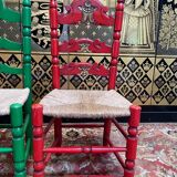 Suite of 6 rustic mulched and painted chairs