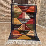 Petit tapis marocain, kilim picaso, tapis tissé plat, décoration intérieure