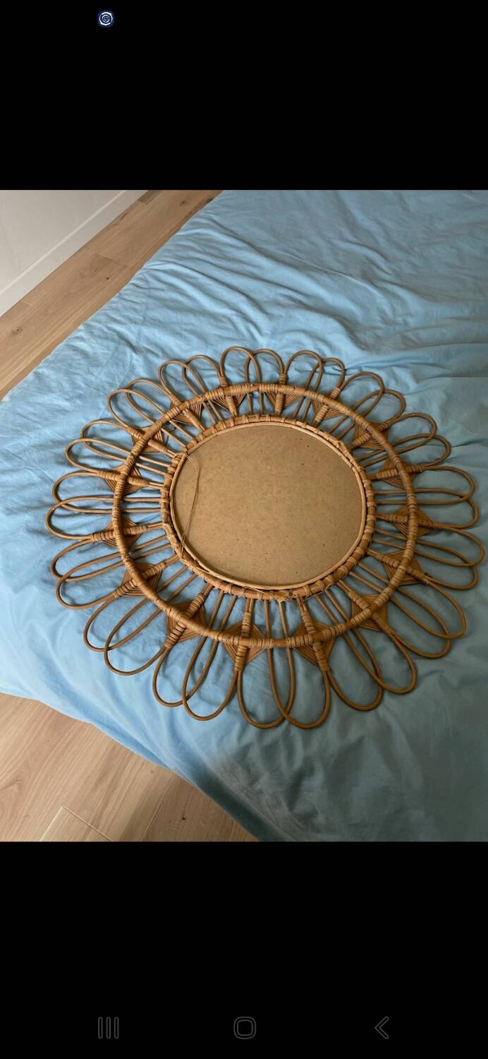 Large rattan sun mirror from the 50s/60s