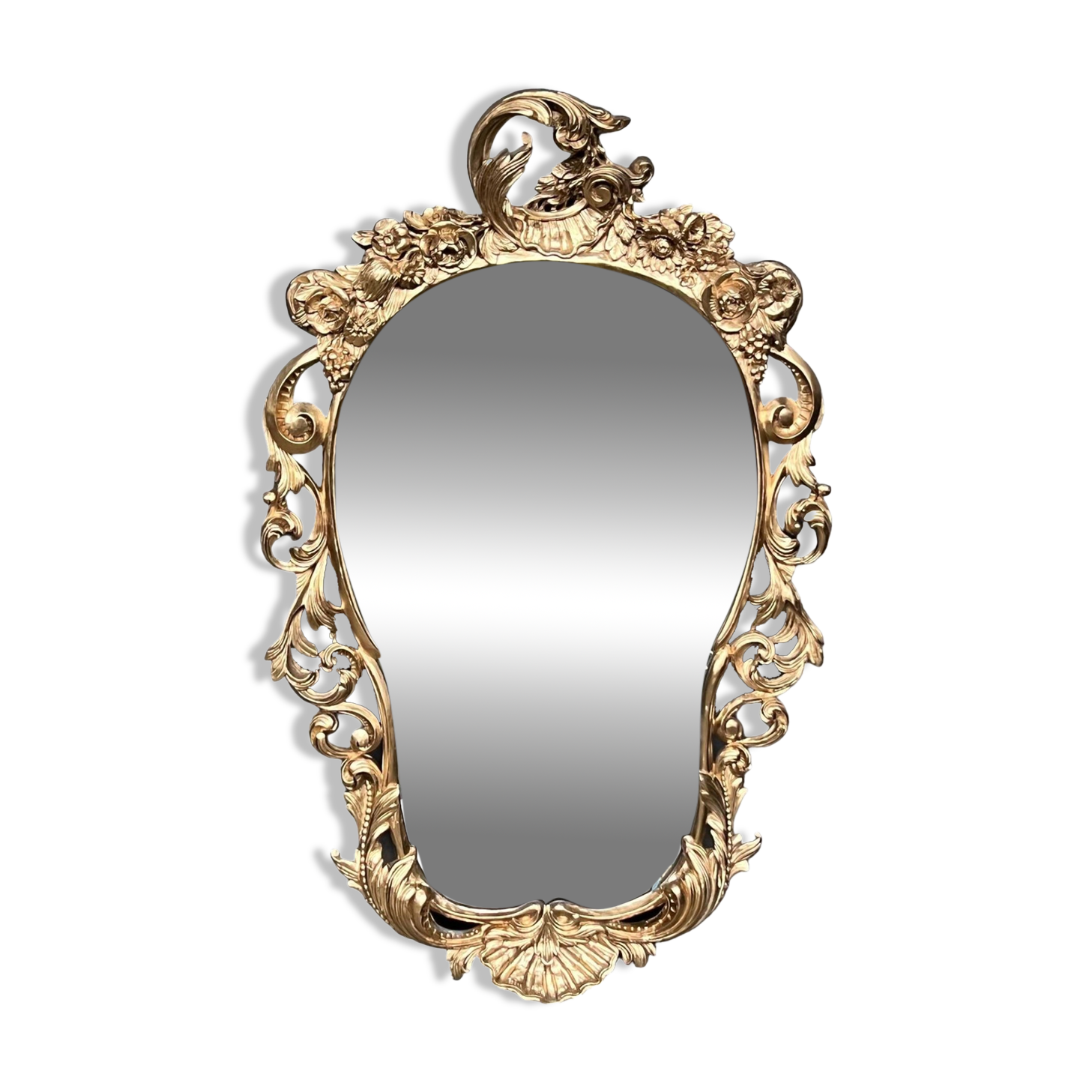 Antique rococo style wooden mirror. Solid walnut.