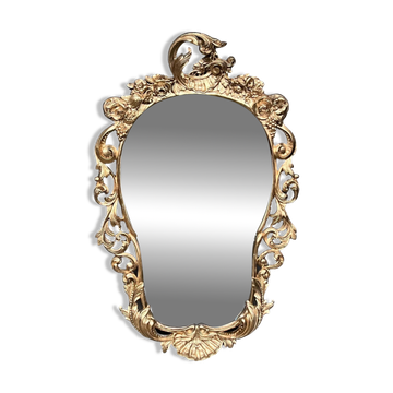 Antique rococo style wooden mirror. Solid walnut.