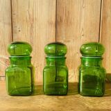 Set of 3 Ariel vintage green glass jars
