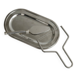 Foie gras set in shiny silver metal