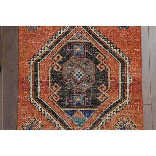 1970s vintage Turkish Oushak handmade wool cotton orange runner rug 80x320