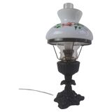 Mid-century Czech cast iron glass lamp vintage floral shade home lighting