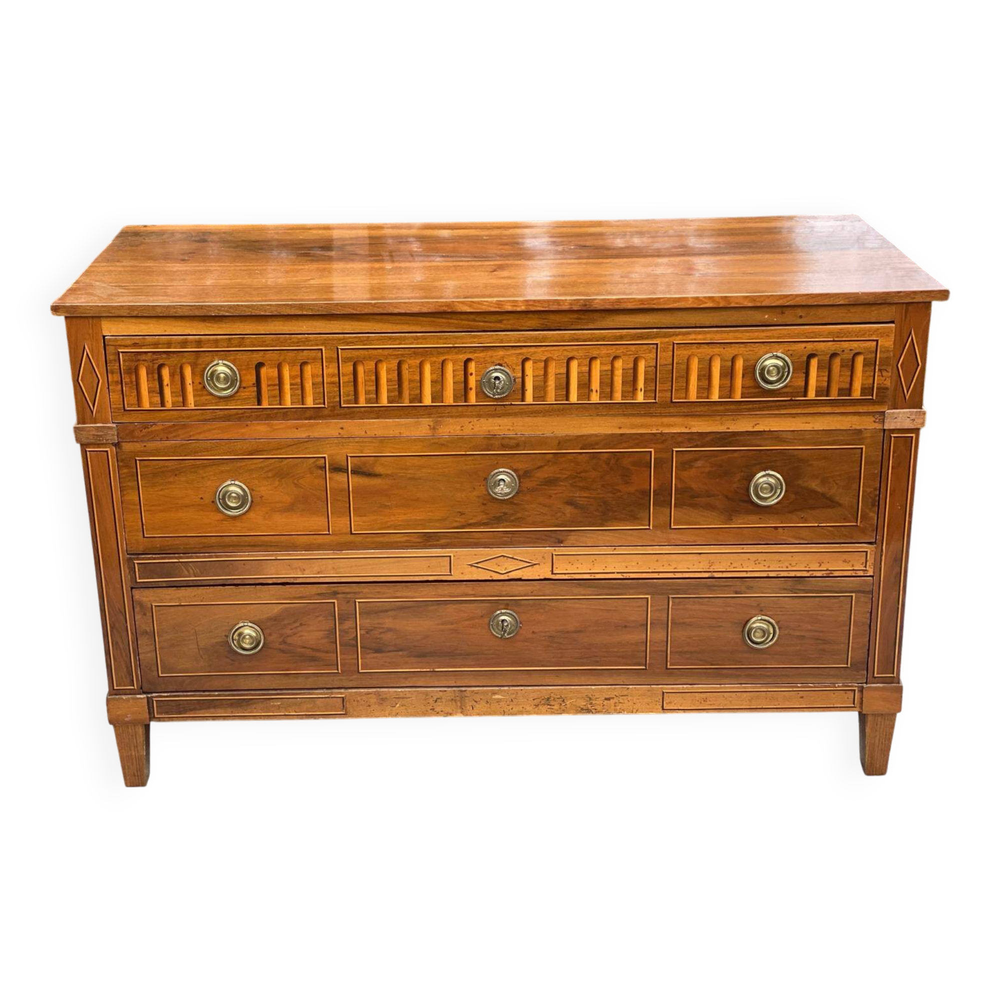 Commode noyer marqueterie brillant époque XVIII ème