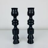 Pair of vintage ethnic blackened wood candlesticks