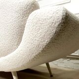 Vintage sofa bench 2 places in curly wool