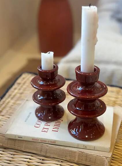Colorful burgundy red designer candlestick holder