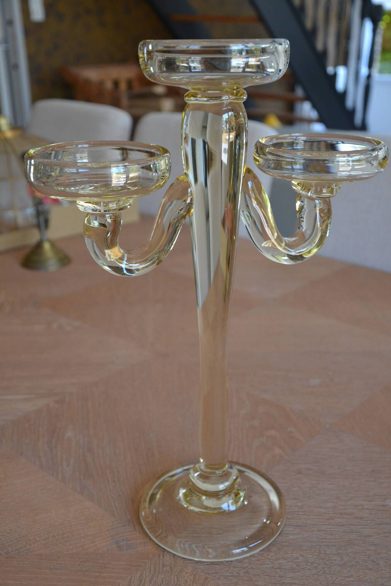 Large blown glass chandelier with bubbles