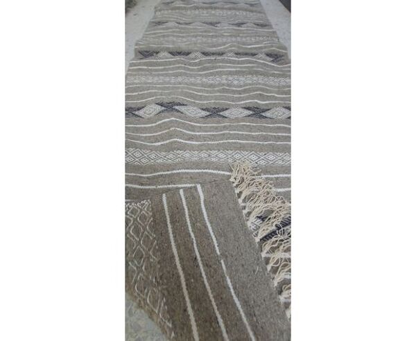 Tapis couloir gris fait main traditionnel 200x60cm