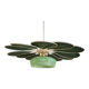 Rattan and Green Linen Flower Pendant Light and Vintage Clichy Glass Globe