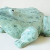 Terracotta frog - garden decor - water green patina