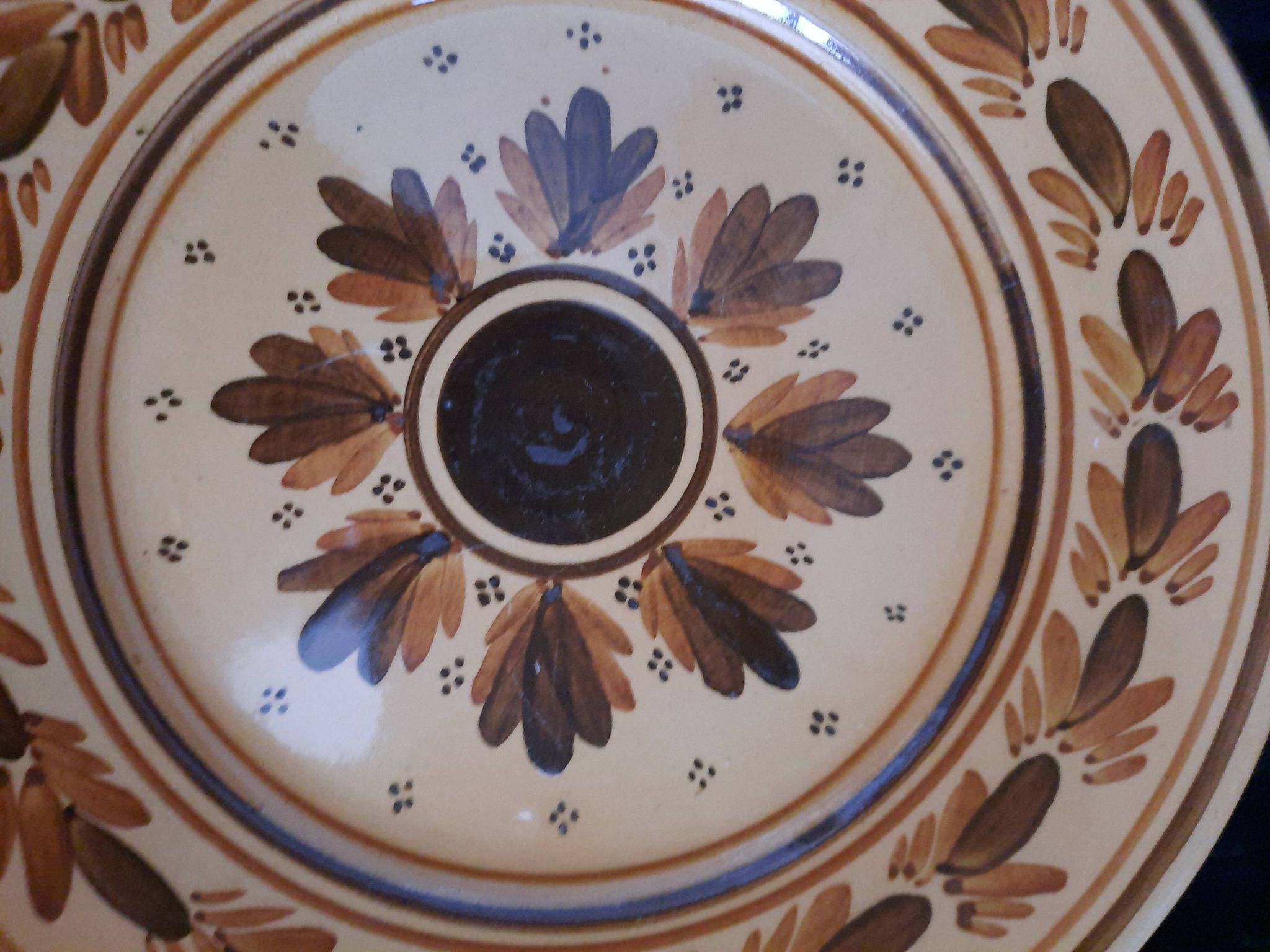 Ancienne Assiette HB Quimper Céramique Décor Géométrique Floral Brun Jaune