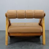 1970s Pair of Rare Oak Armchairs Upholstered in  Leatherette, Czechoslovaki