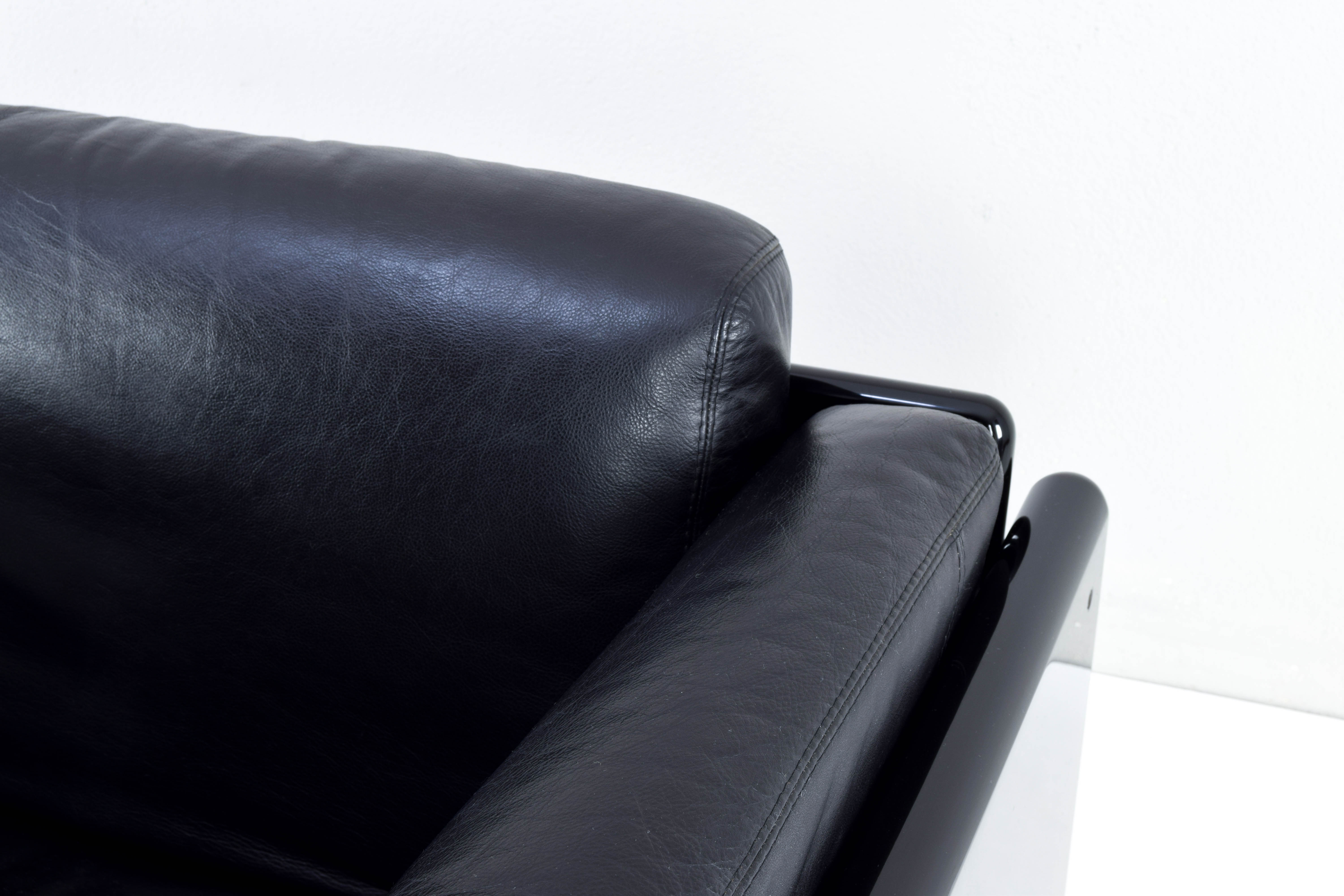 Black Leather Simone Armchair by Ufficio Progetti Gavina for Simon International