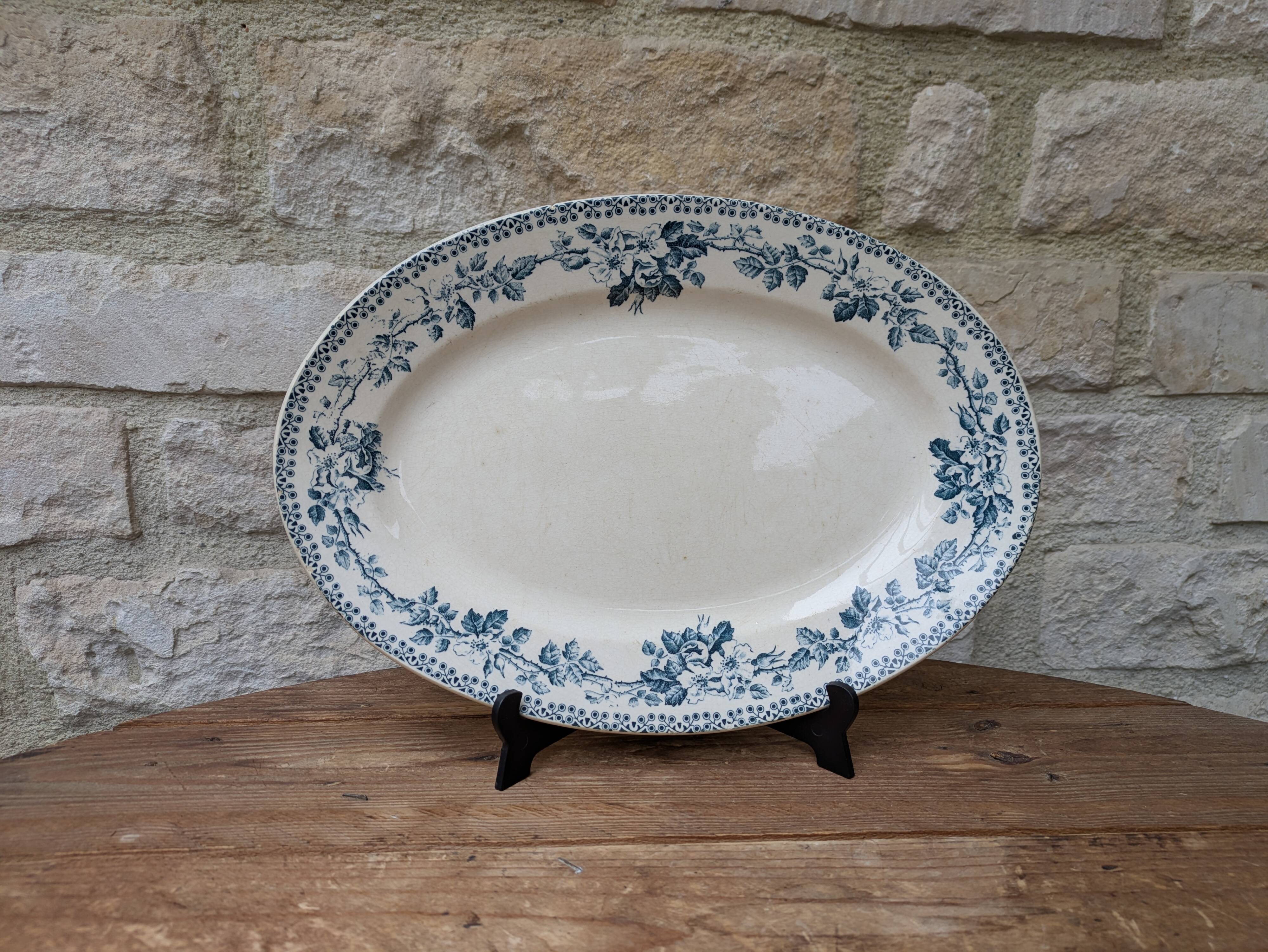 Old oval ironstone serving dish from Debray, Guadeloupe service