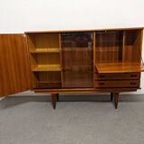 High sideboard, display cabinet and secretary, Scandinavian in teak, France around 1960.