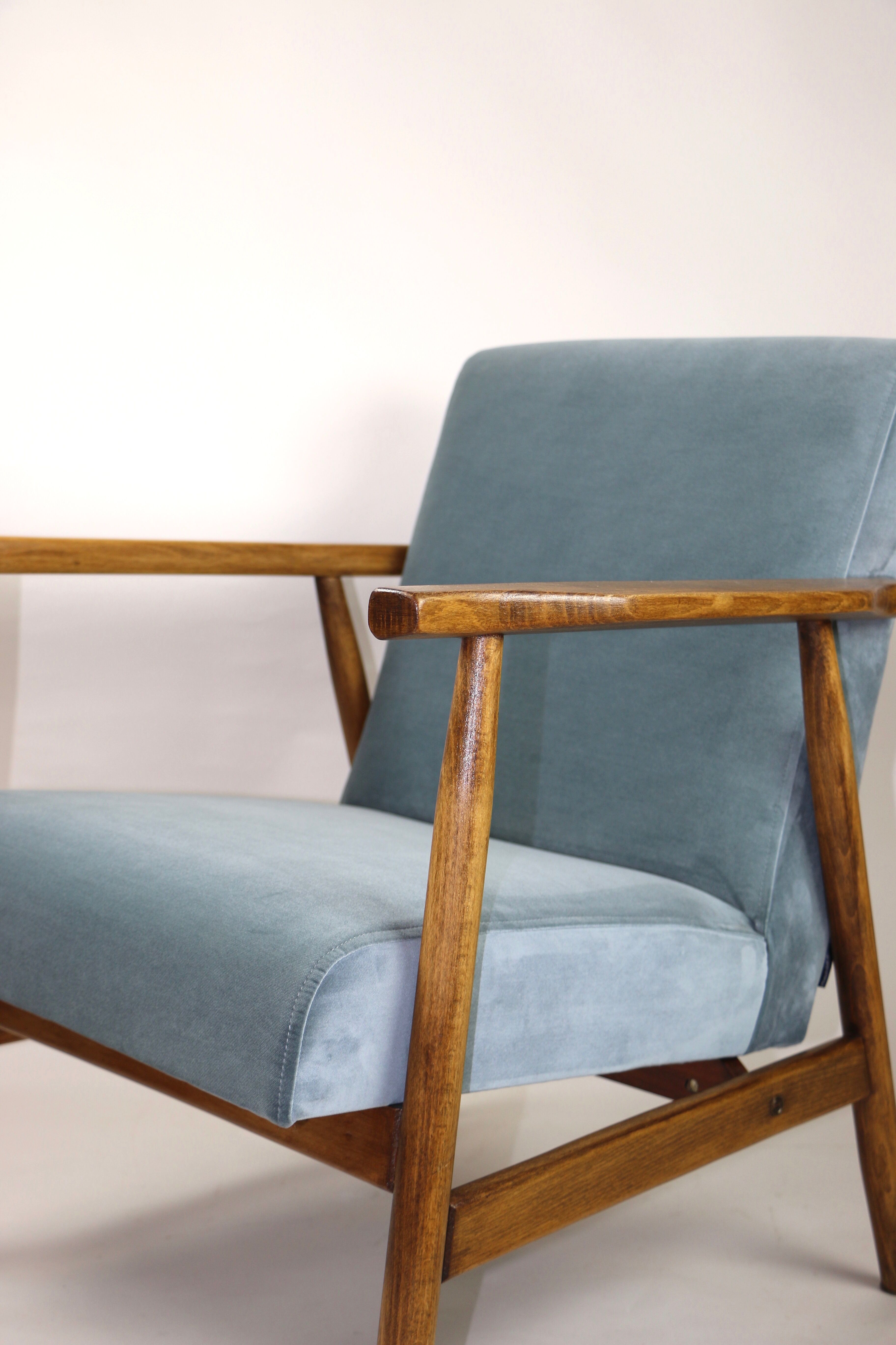 Vintage grey-blue velvet armchair, 1970