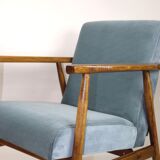 Vintage grey-blue velvet armchair, 1970