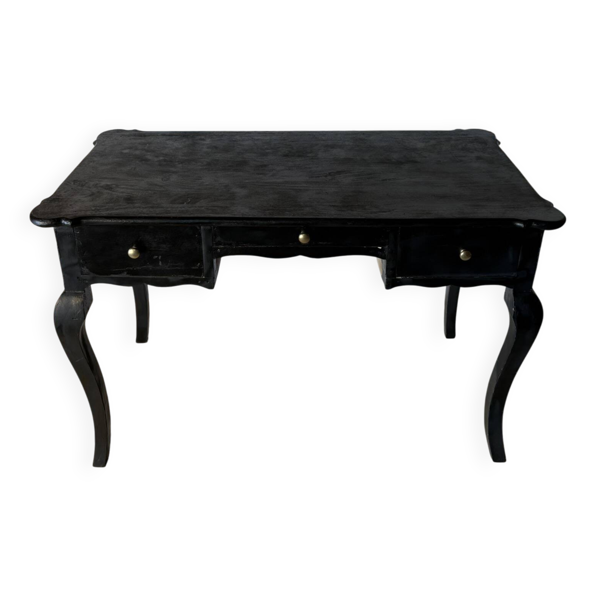 Antique black patinated desk – curved legs and chic country style