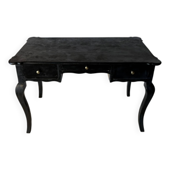 Bureau ancien patiné noir – pieds galbés et style campagne chic