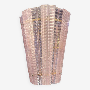 Lantern in Pink Transparent and Sanded Murano Glass in Barovier E Toso Style