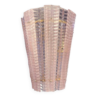 Lantern in Pink Transparent and Sanded Murano Glass in Barovier E Toso Style