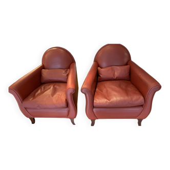 Model Lyra Leather Armchairs by Renzo Frau for Poltrona Frau, 1930s, Set of 2