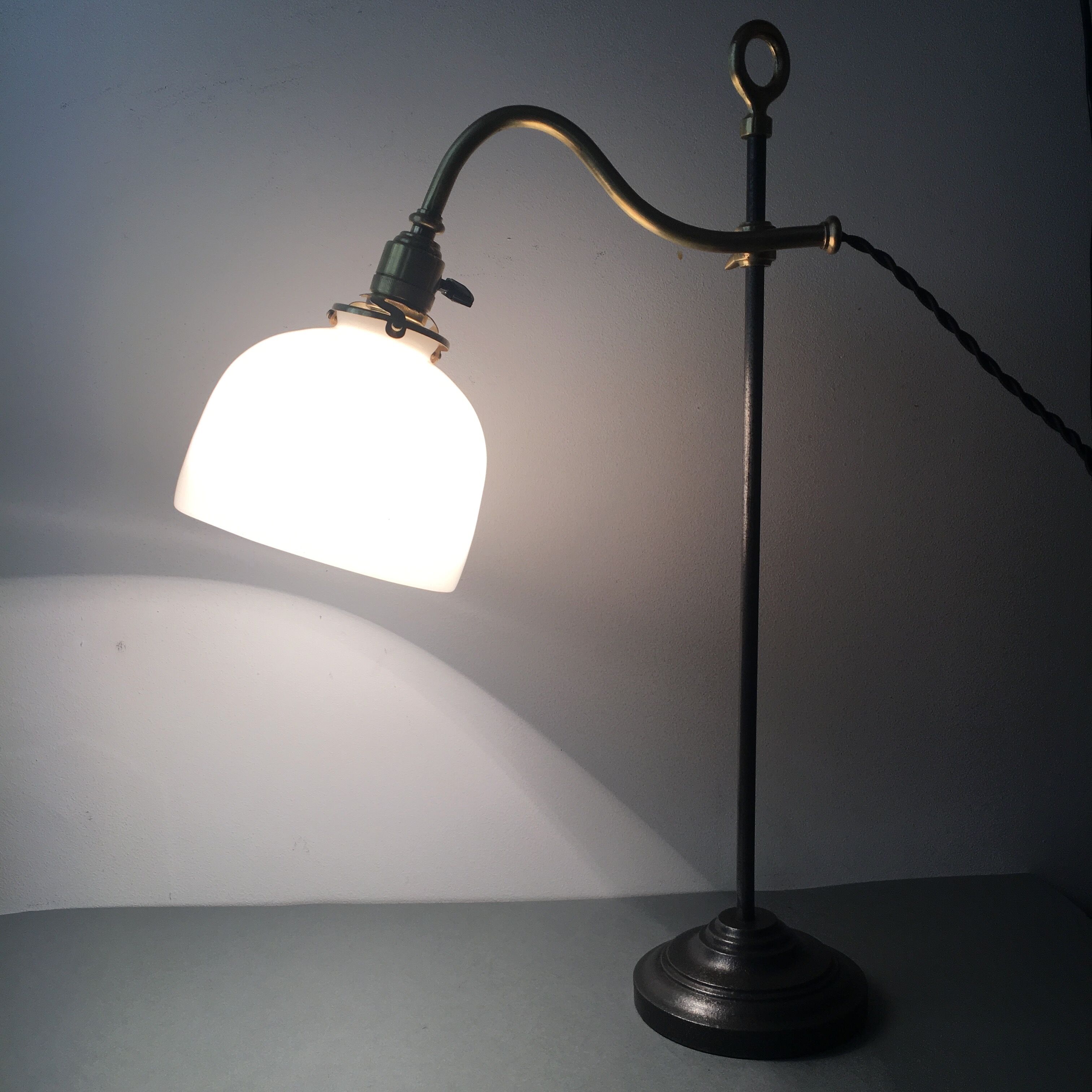 Old with opaline gooseneck desk lamp