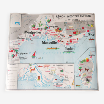 carte scolaire Région Méditerannéenne et Corse / Massif Central Imprimerie Georges Lang Paris 1950