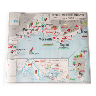carte scolaire Région Méditerannéenne et Corse / Massif Central Imprimerie Georges Lang Paris 1950