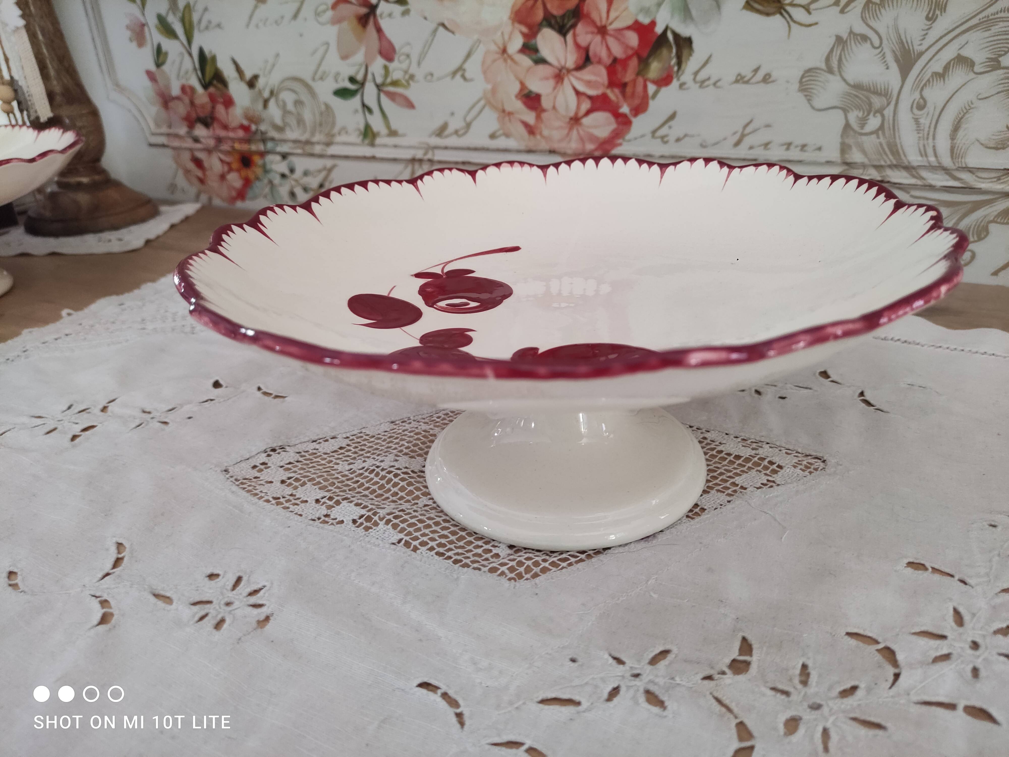 Compotier 2 on pedestal in earthenware from Salins-les-Bains, Mistral burgundy model