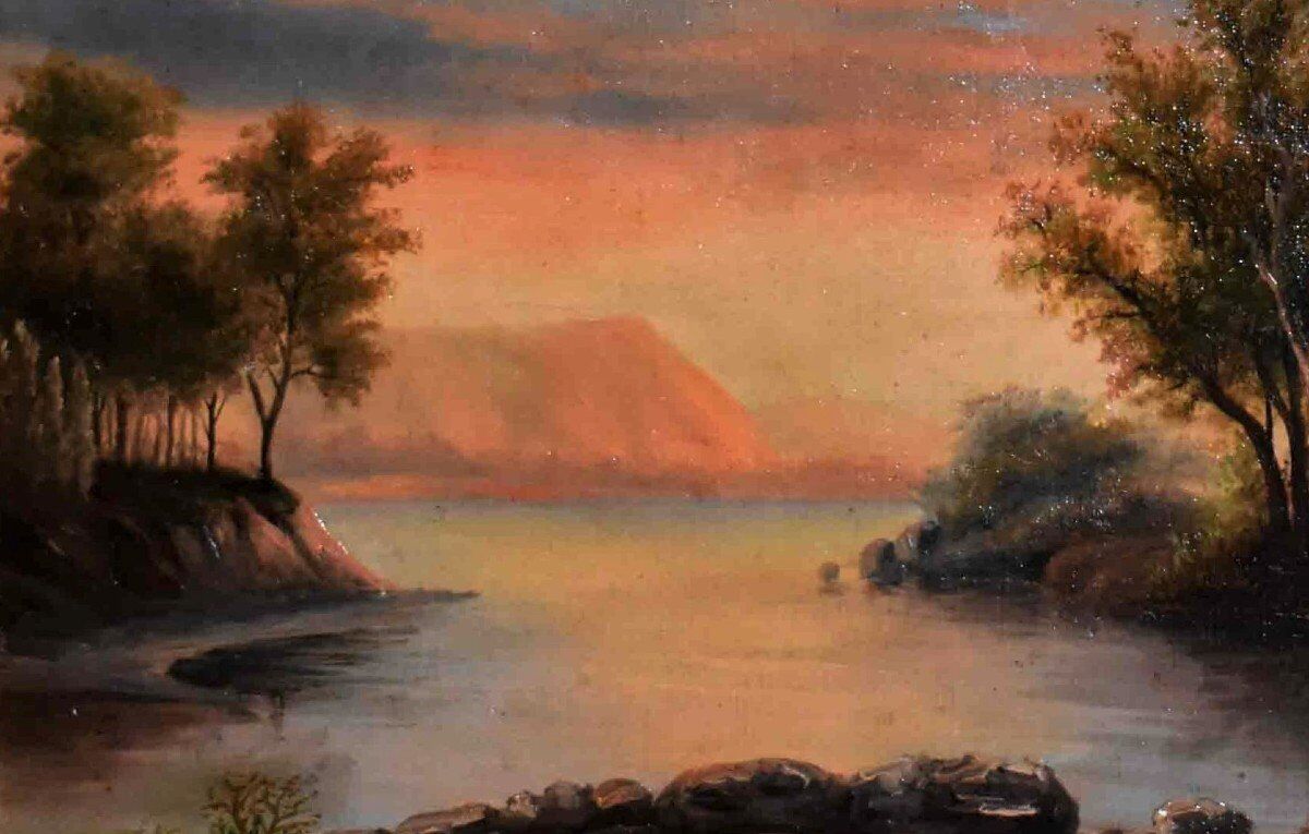 Paysage au fleuve, animé par un personnage ecole française de la fin du xixe