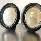 Antique pair of black wooden oval frames each 16.5 cm x 13 cm