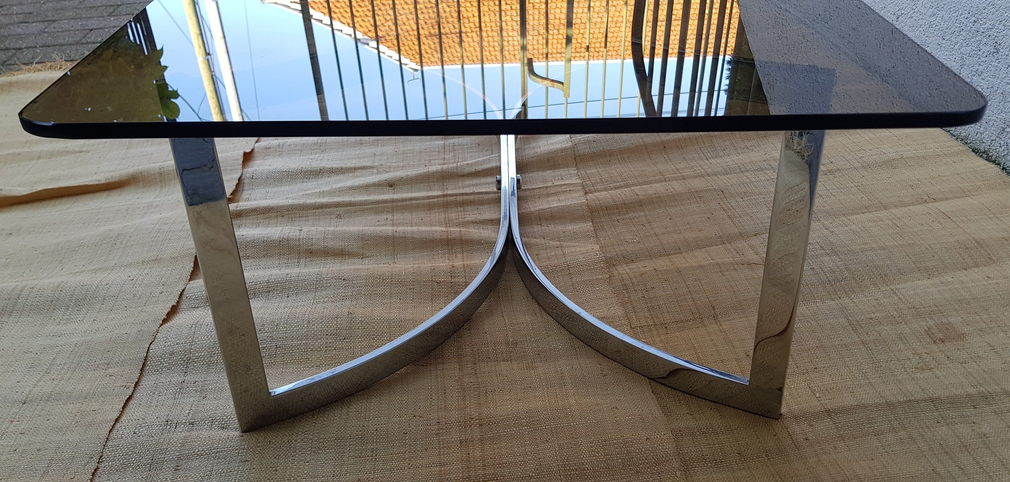 70's glass and chrome metal coffee table