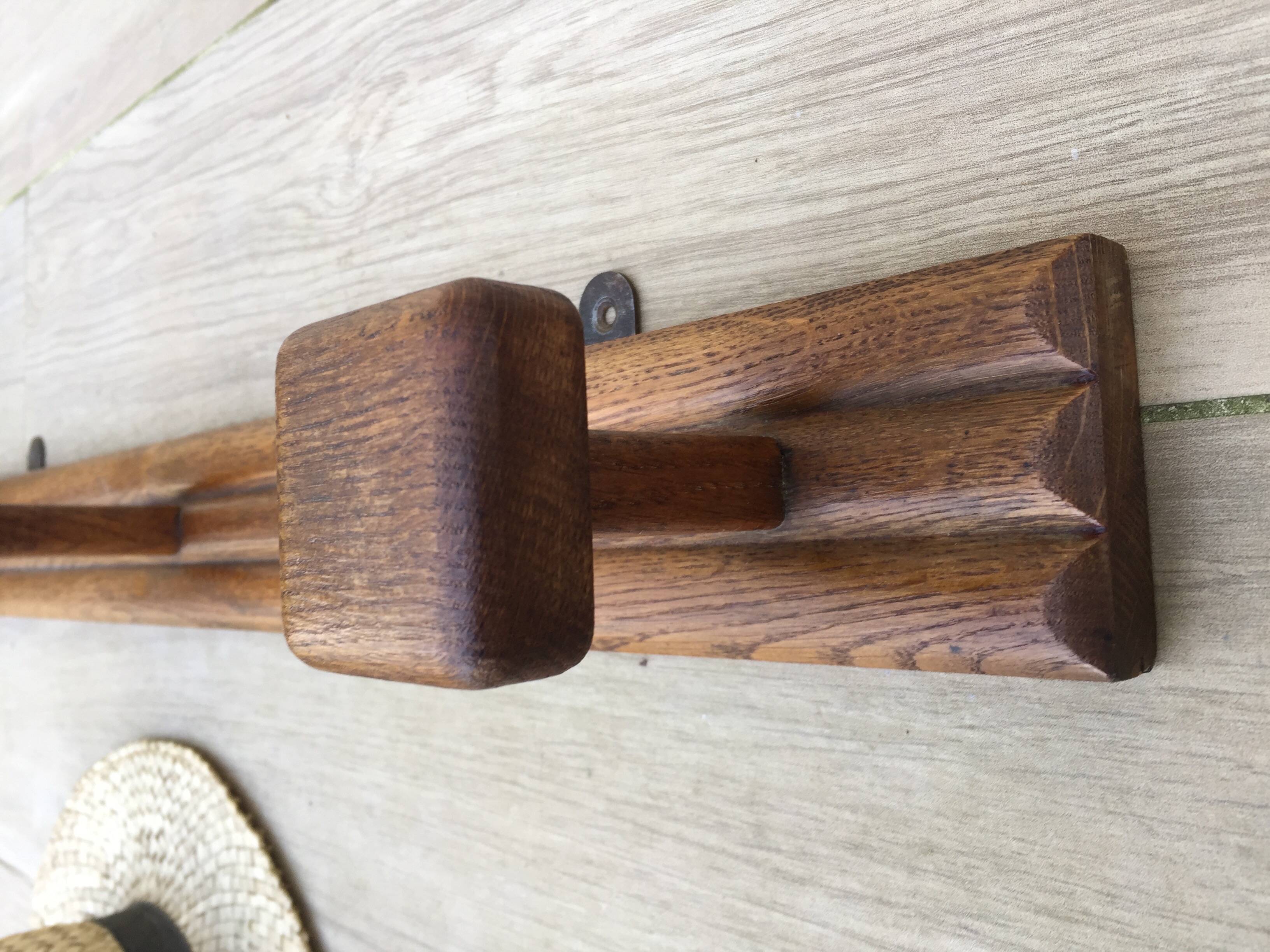 VINTAGE Geometric Solid Oak COAT RACK