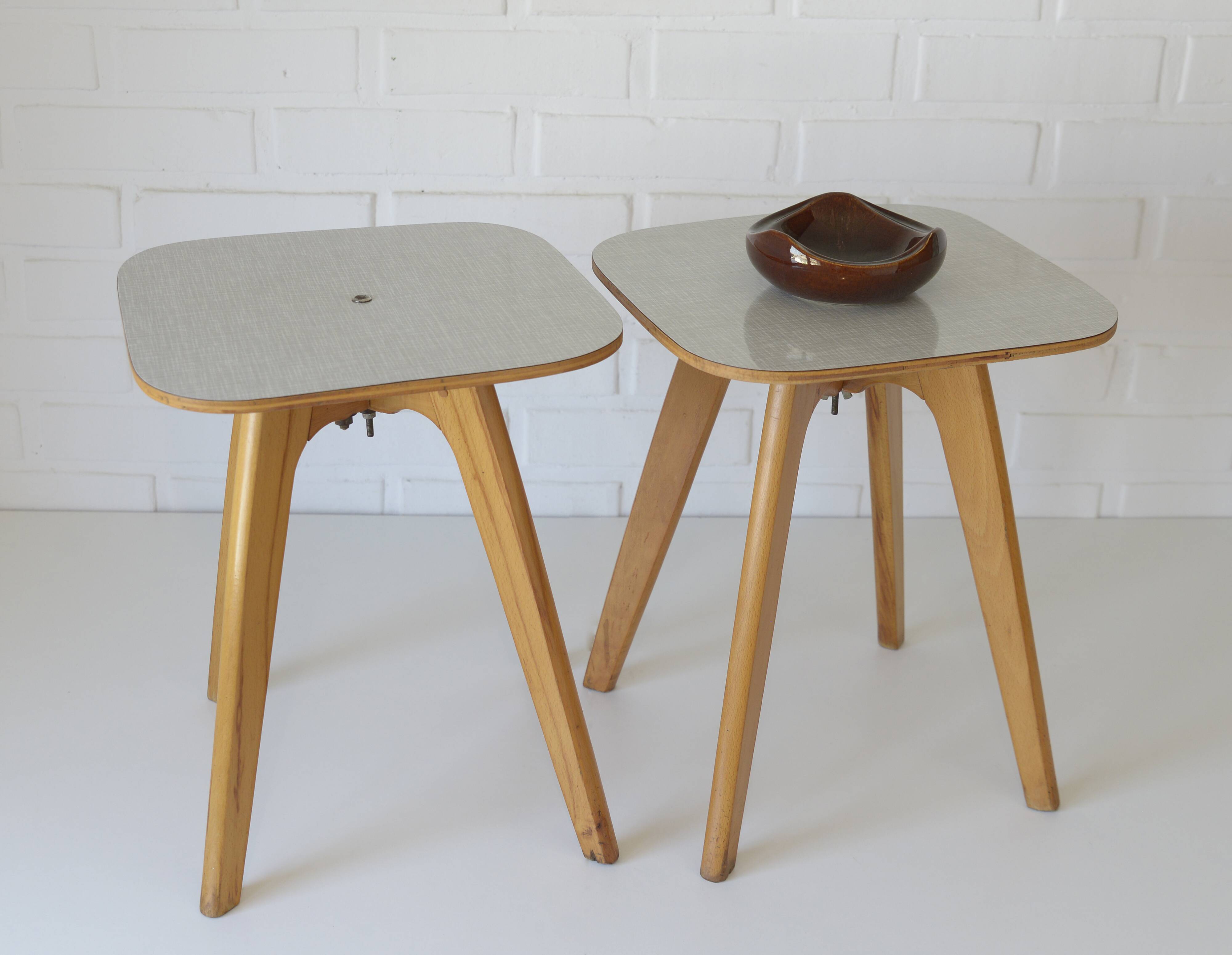 Vintage Kitchen Wooden Stools, Set of 2, Yugoslavia 1950's, Retro interior