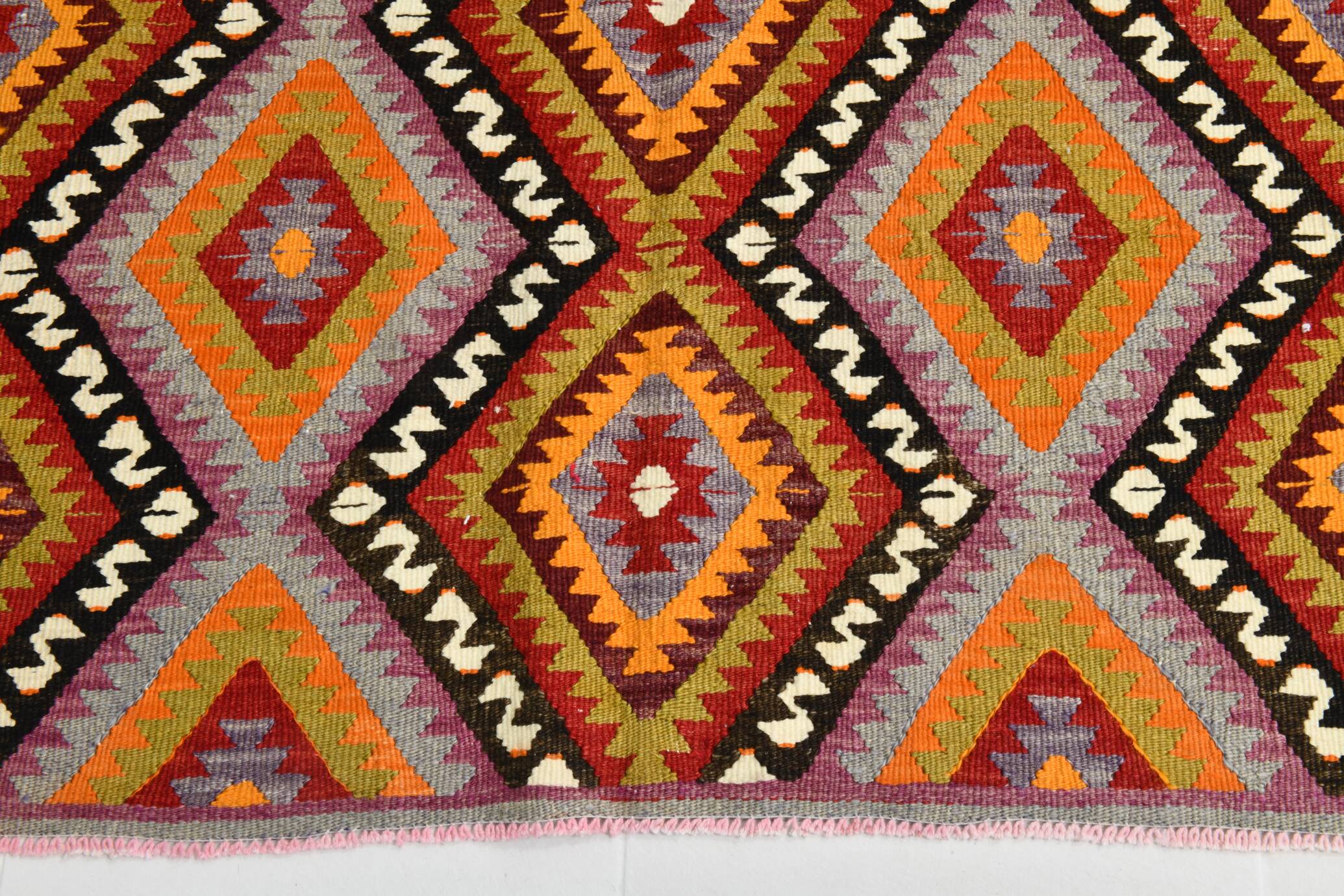 6x8 Multicolor Geometric Style Anatolian Vintage Kilim Rug, 177x236Cm
