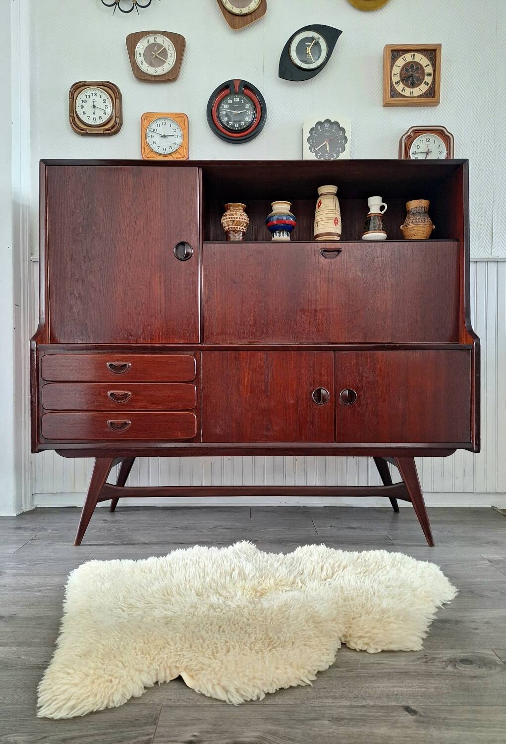Vintage Louis van Teeffelen sideboard for Wébé, antique secretary buffet