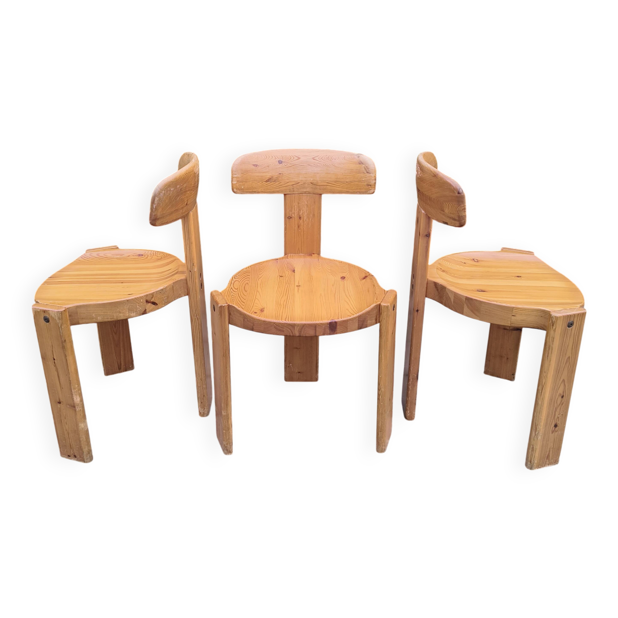set of three rare chairs by Rainer Daumiller in pine , denmark 70s