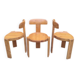 set of three rare chairs by Rainer Daumiller in pine , denmark 70s