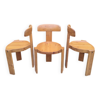 set of three rare chairs by Rainer Daumiller in pine , denmark 70s